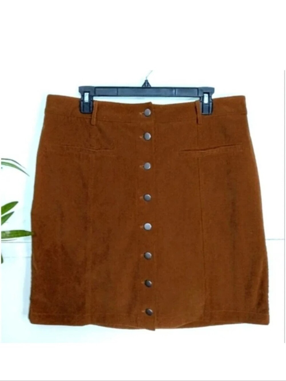 Bagatelle Collection Women's Brown Classic Corduroy Button Up Skirt Pockets XL
